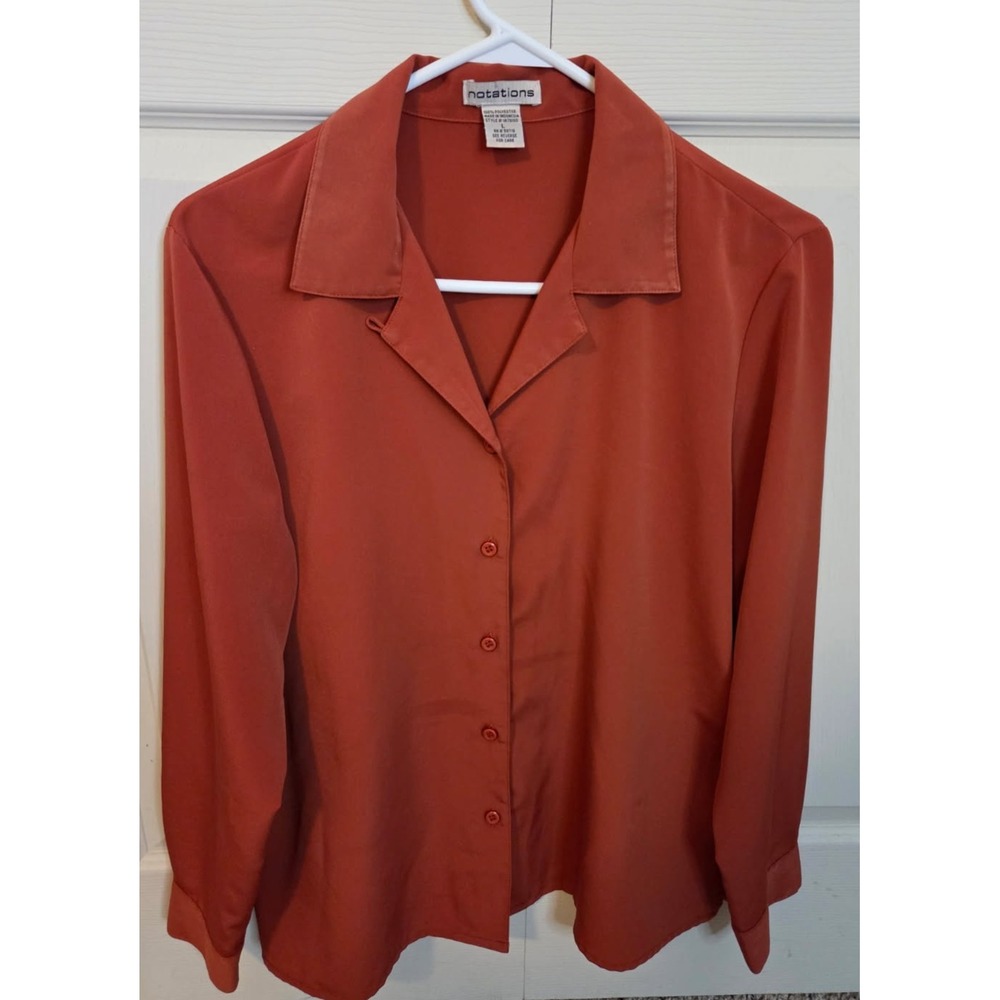 Women's Notations Burnt Orange LARGE Button Up Lightweight Long-Sleeve Blouse